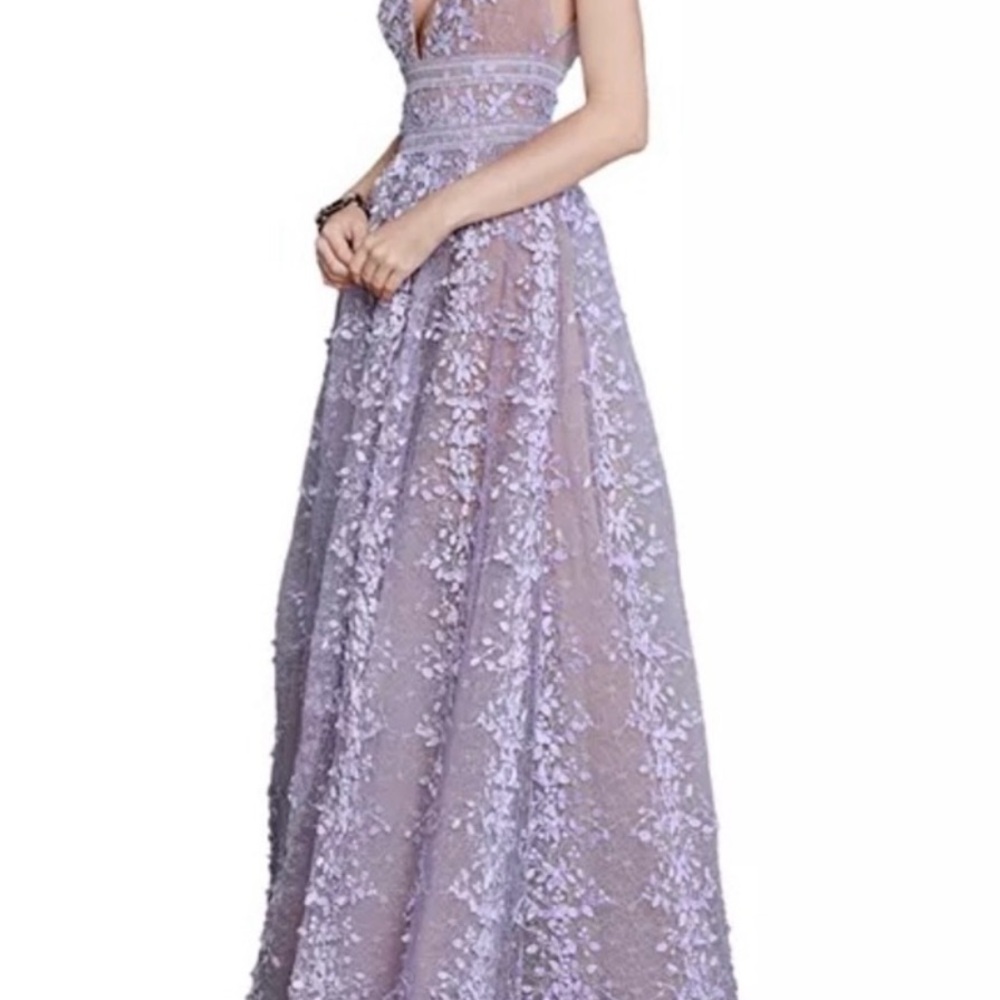 Bronx and Banco Megan Sleeveless V-Neck Lace Gown Lavender Size US 8 - Picture 2 of 16